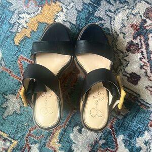 Jessica Simpson slide wedges with faux bamboo buckle accent! Sz. 8